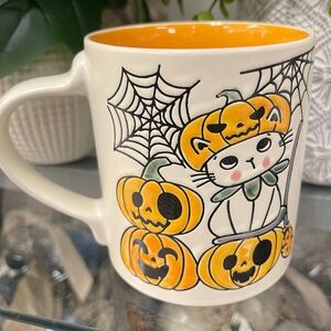 Halloween Cat & Pumpkins Jack o’lanterns Orange Ceramic Coffee Mug NWT Eli & Ana